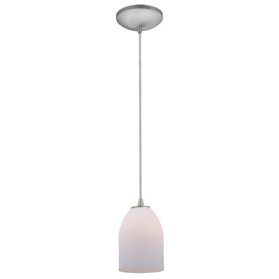 Picture of 11w Bordeaux E-26 A-19 LED Dry Location Brushed Steel Opal Cord Glass Pendant (CAN 1.25"Ø5.25")