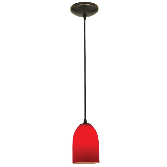 Picture of 11w Bordeaux E-26 A-19 LED Dry Location Oil Rubbed Bronze Red Cord Glass Pendant (CAN 1.25"Ø5.25")