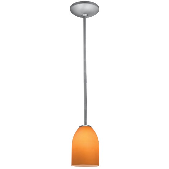 Picture of 11w Bordeaux E-26 A-19 LED Dry Location Brushed Steel Amber Rod Glass Pendant (CAN 1.25"Ø5.25")