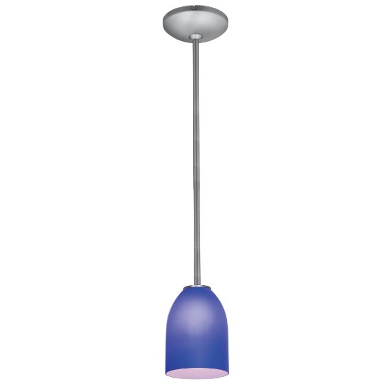 Picture of 11w Bordeaux E-26 A-19 LED Dry Location Brushed Steel Cobalt Rod Glass Pendant (CAN 1.25"Ø5.25")