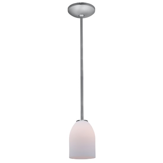 Foto para 11w Bordeaux E-26 A-19 LED Dry Location Brushed Steel Opal Rod Glass Pendant (CAN 1.25"Ø5.25")