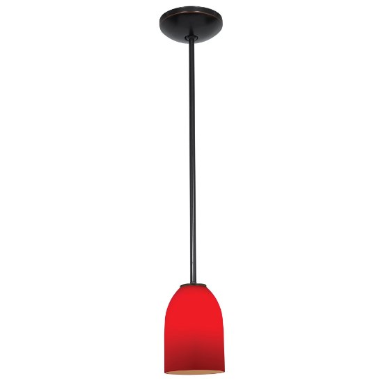 Picture of 11w Bordeaux E-26 A-19 LED Dry Location Oil Rubbed Bronze Red Rod Glass Pendant (CAN 1.25"Ø5.25")