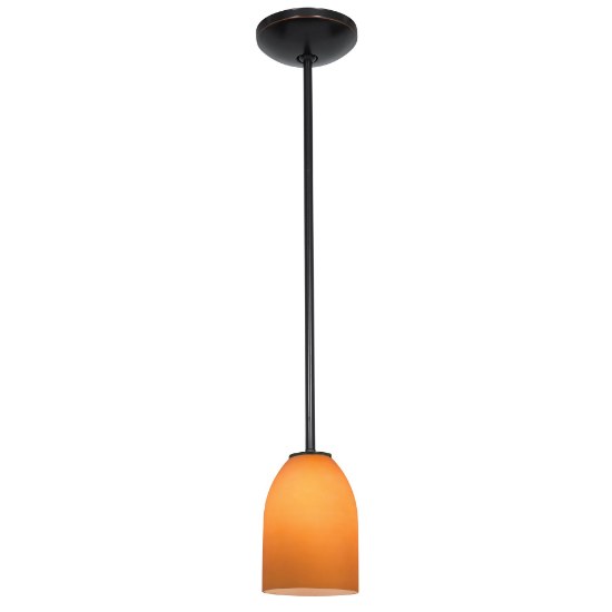 Foto para 11w Bordeaux E-26 A-19 LED Dry Location Oil Rubbed Bronze Wicker Amber Rod Glass Pendant (CAN 1.25"Ø5.25")