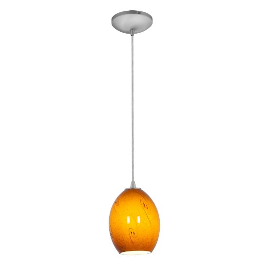 Picture of 11w Brandy FireBird E-26 A-19 LED Dry Location Brushed Steel Amber Sky Cord Glass Pendant (CAN 1.25"Ø5.25")