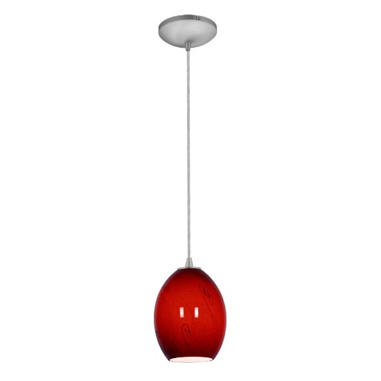 Picture of 11w Brandy FireBird E-26 A-19 LED Dry Location Brushed Steel Red Sky Cord Glass Pendant (CAN 1.25"Ø5.25")