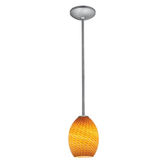 Picture of 11w Brandy FireBird E-26 A-19 LED Dry Location Brushed Steel Amber Firebird Rod Glass Pendant (CAN 1.25"Ø5.25")