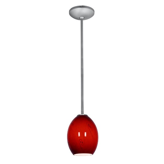 Picture of 11w Brandy FireBird E-26 A-19 LED Dry Location Brushed Steel Red Sky Rod Glass Pendant (CAN 1.25"Ø5.25")