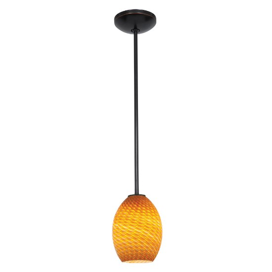 Picture of 11w Brandy FireBird E-26 A-19 LED Dry Location Oil Rubbed Bronze Amber Firebird Rod Glass Pendant (CAN 1.25"Ø5.25")