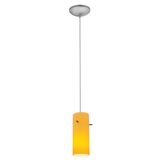 Picture of 11w Cylinder E-26 A-19 LED Dry Location Brushed Steel Amber Cord Glass Pendant (CAN 1.25"Ø5.25")