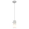 Picture of 11w Cylinder E-26 A-19 LED Dry Location Brushed Steel Opal Cord Glass Pendant (CAN 1.25"Ø5.25")