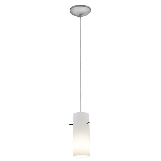 Picture of 11w Cylinder E-26 A-19 LED Dry Location Brushed Steel Opal Cord Glass Pendant (CAN 1.25"Ø5.25")