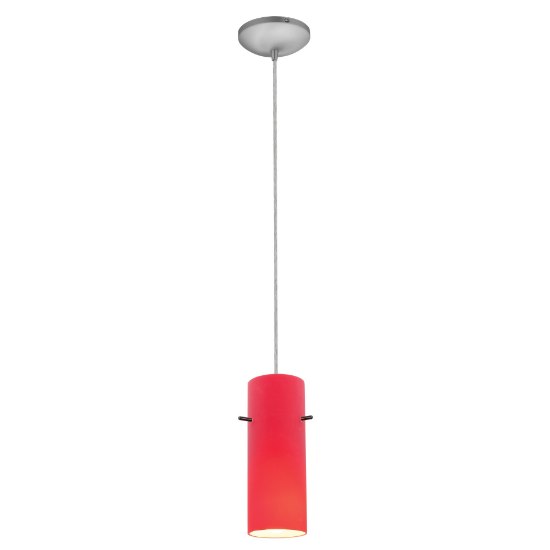 Foto para 11w Cylinder E-26 A-19 LED Dry Location Brushed Steel Red Cord Glass Pendant (CAN 1.25"Ø5.25")