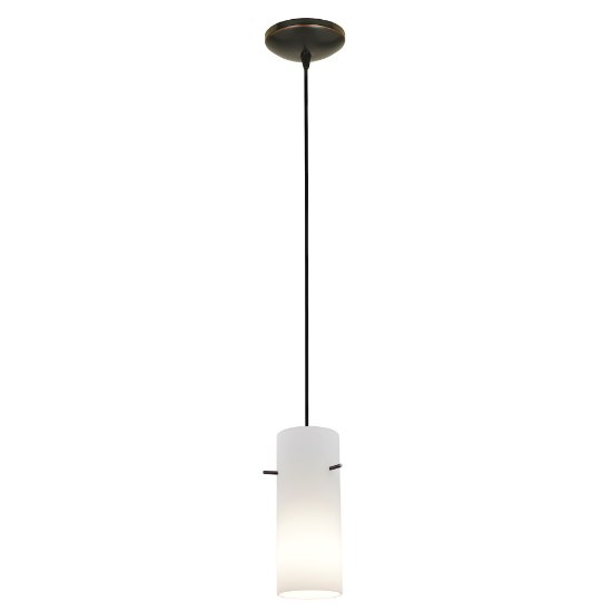 Picture of 11w Cylinder E-26 A-19 LED Dry Location Oil Rubbed Bronze Opal Cord Glass Pendant (CAN 1.25"Ø5.25")