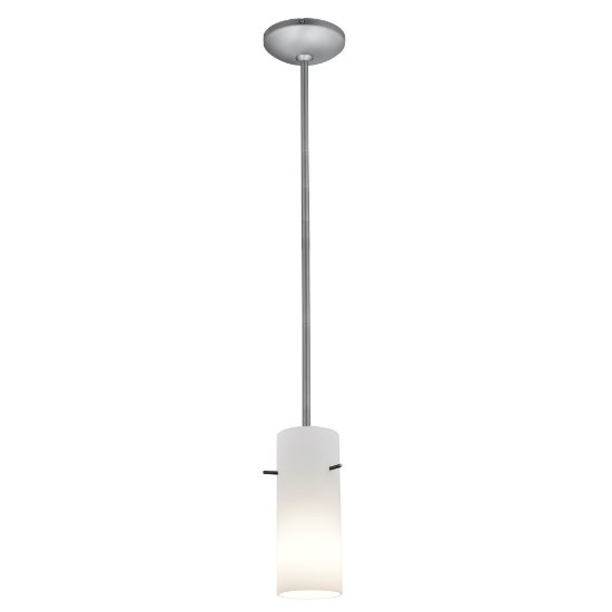 Picture of 11w Cylinder E-26 A-19 LED Dry Location Brushed Steel Opal Rod Glass Pendant (CAN 1.25"Ø5.25")