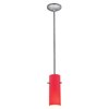 Foto para 11w Cylinder E-26 A-19 LED Dry Location Brushed Steel Red Rod Glass Pendant (CAN 1.25"Ø5.25")