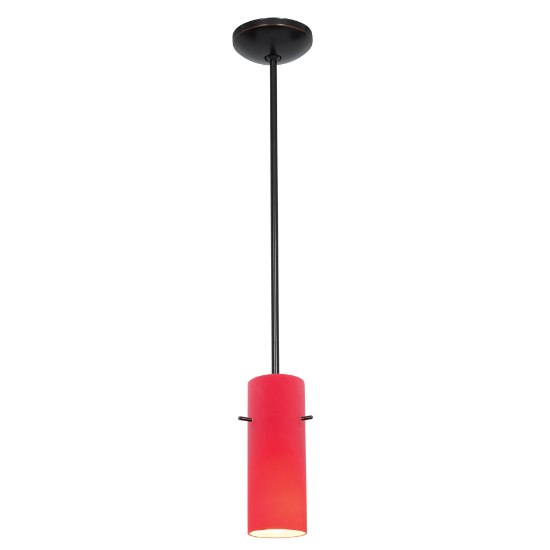 Foto para 11w Cylinder E-26 A-19 LED Dry Location Oil Rubbed Bronze Red Rod Glass Pendant (CAN 1.25"Ø5.25")