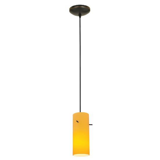 Picture of 12w Cylinder SSL 90CRI LED Dry Location Oil Rubbed Bronze Amber Cord Glass Pendant (CAN 1.25"Ø5.25")