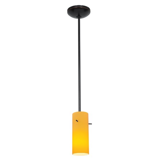 Picture of 12w Cylinder SSL 90CRI LED Dry Location Oil Rubbed Bronze Amber Rod Glass Pendant (CAN 1.25"Ø5.25")