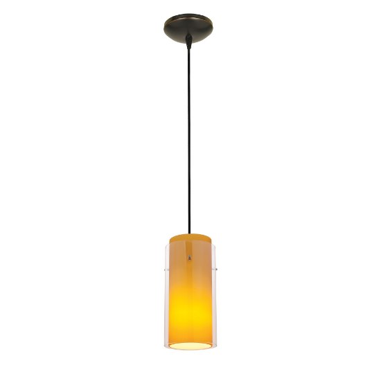 Foto para 11w Glass`n Glass Cylinder E-26 A-19 LED Dry Location Oil Rubbed Bronze Clear Amber Cord Glass Pendant (CAN 1.25"Ø5.25")