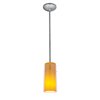 Foto para 11w Glass`n Glass Cylinder E-26 A-19 LED Dry Location Brushed Steel Clear Amber Rod Glass Pendant (CAN 1.25"Ø5.25")