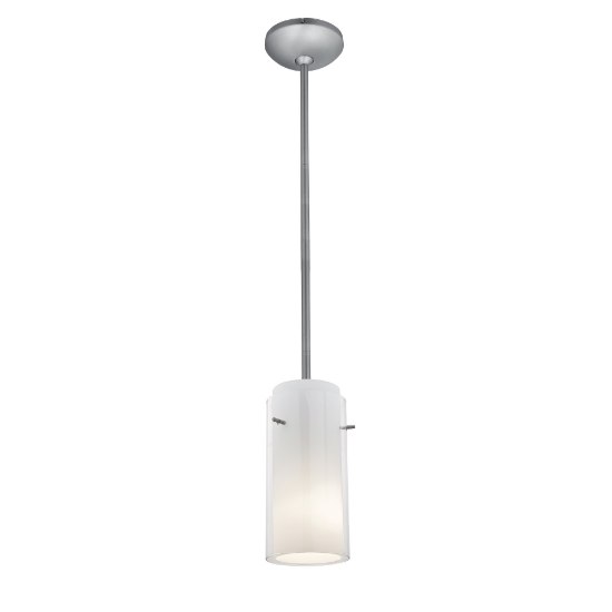 Picture of 11w Glass`n Glass Cylinder E-26 A-19 LED Dry Location Brushed Steel Clear Opal Rod Glass Pendant (CAN 1.25"Ø5.25")