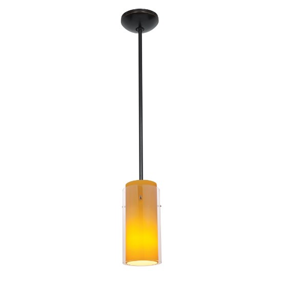 Picture of 11w Glass`n Glass Cylinder E-26 A-19 LED Dry Location Oil Rubbed Bronze Clear Amber Rod Glass Pendant (CAN 1.25"Ø5.25")