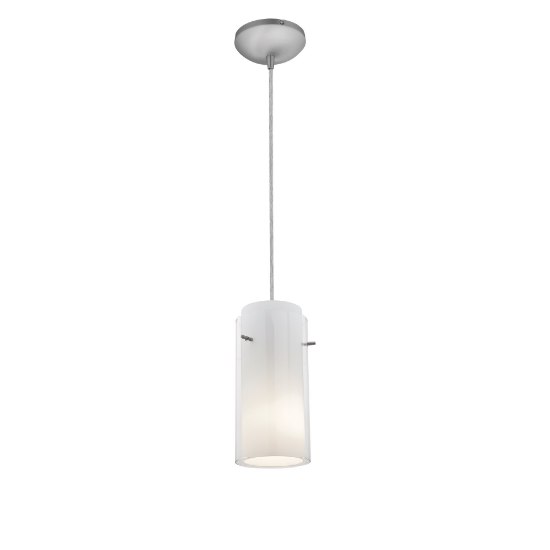 Foto para 12w Glass`n Glass Cylinder SSL 90CRI LED Dry Location Brushed Steel Clear Opal Cord Glass Pendant (CAN 1.25"Ø5.25")