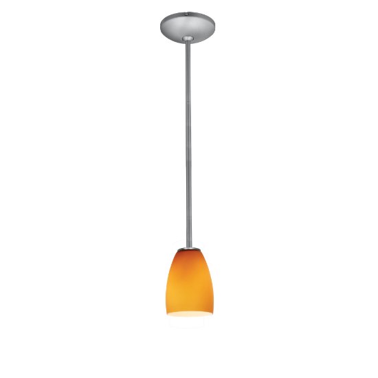 Picture of 11w Sherry E-26 A-19 LED Dry Location Brushed Steel Amber Rod Glass Pendant (CAN 1.25"Ø5.25")