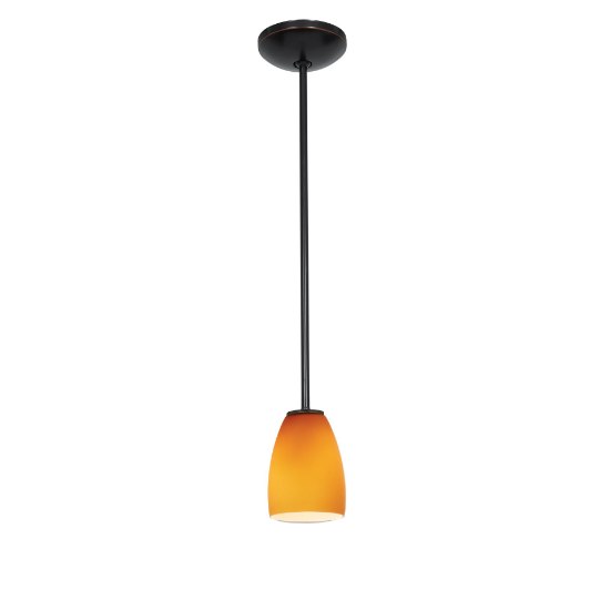 Foto para 11w Sherry E-26 A-19 LED Dry Location Oil Rubbed Bronze Amber Rod Glass Pendant (CAN 1.25"Ø5.25")