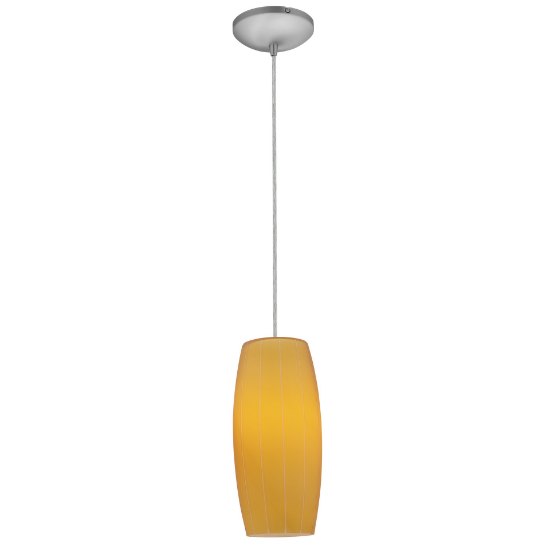 Foto para 11w Cognac E-26 A-19 LED Dry Location Brushed Steel White Cord Glass Pendant (CAN 1.25"Ø5.25")