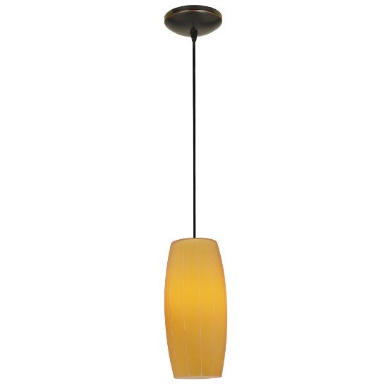 Foto para 11w Cognac E-26 A-19 LED Dry Location Oil Rubbed Bronze White Cord Glass Pendant (CAN 1.25"Ø5.25")