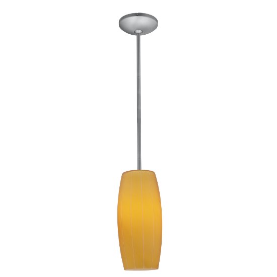 Picture of 11w Cognac E-26 A-19 LED Dry Location Brushed Steel Amber Rod Glass Pendant (CAN 1.25"Ø5.25")