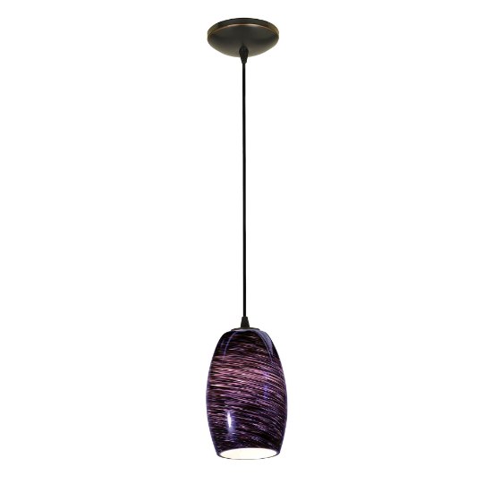 Picture of 11w Chianti E-26 A-19 LED Dry Location Oil Rubbed Bronze Purple Swirl Cord Glass Pendant (CAN 1.25"Ø5.25")