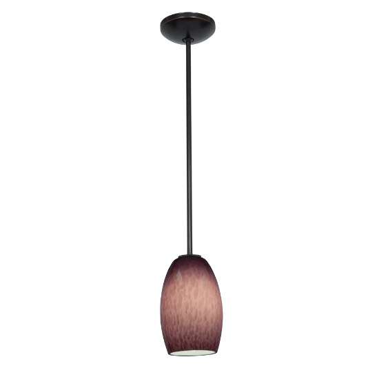 Foto para 11w Chianti E-26 A-19 LED Dry Location Oil Rubbed Bronze Purple Cloud Rod Glass Pendant (CAN 1.25"Ø5.25")