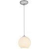 Picture of 11w (s) Japanese Lantern E-26 A-19 LED Dry Location Brushed Steel White Lined Cord Glass Pendant (CAN 1.25"Ø5.25")