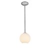 Picture of 11w (s) Japanese Lantern E-26 A-19 LED Dry Location Brushed Steel White Lined Rod Glass Pendant (CAN 1.25"Ø5.25")