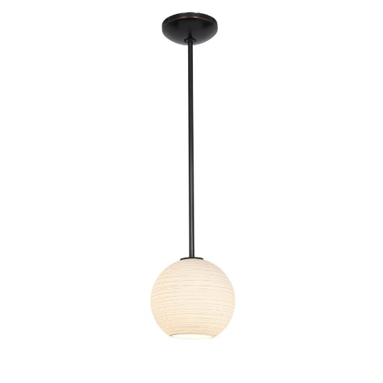 Picture of 11w (s) Japanese Lantern E-26 A-19 LED Dry Location Oil Rubbed Bronze White Lined Rod Glass Pendant (CAN 1.25"Ø5.25")