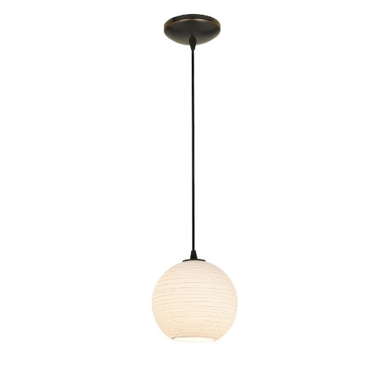 Picture of 12w (s) Japanese Lantern SSL 90CRI LED Dry Location Oil Rubbed Bronze White Lined Cord Glass Pendant (CAN 1.25"Ø5.25")