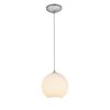 Picture of 11w (m) Japanese Lantern E-26 A-19 LED Dry Location Brushed Steel White Lined Cord Glass Pendant (CAN 1.25"Ø5.25")