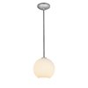 Picture of 11w (m) Japanese Lantern E-26 A-19 LED Dry Location Brushed Steel White Lined Rod Glass Pendant (CAN 1.25"Ø5.25")