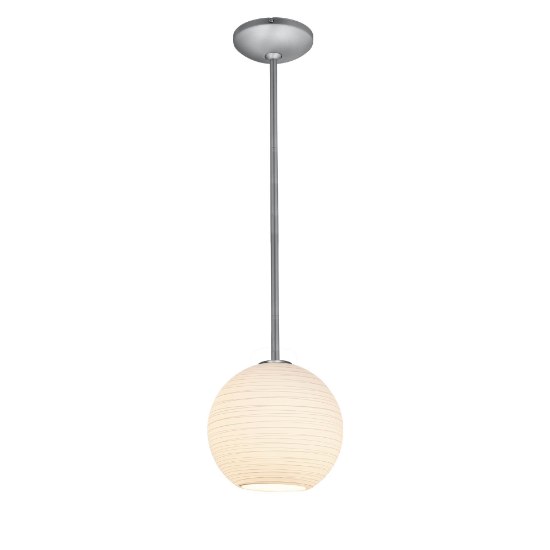 Picture of 11w (m) Japanese Lantern E-26 A-19 LED Dry Location Brushed Steel White Lined Rod Glass Pendant (CAN 1.25"Ø5.25")