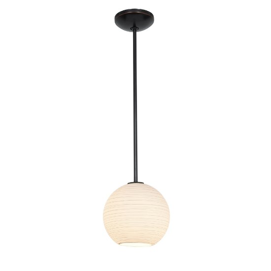 Picture of 11w (m) Japanese Lantern E-26 A-19 LED Dry Location Oil Rubbed Bronze White Lined Rod Glass Pendant (CAN 1.25"Ø5.25")