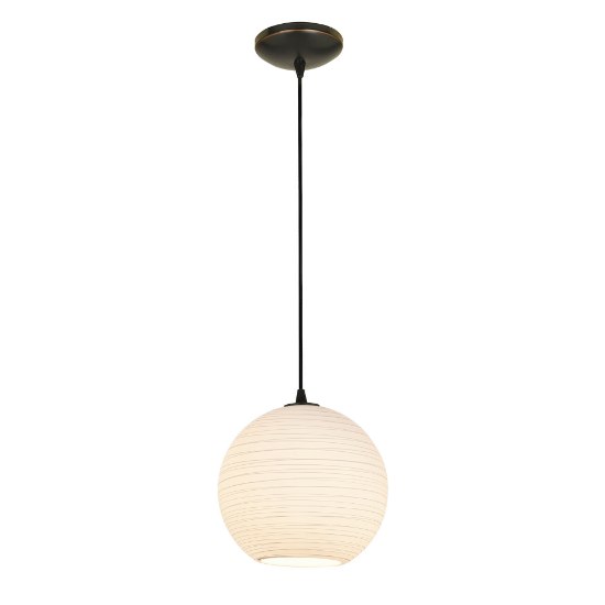 Picture of 11w (l) Japanese Lantern E-26 A-19 LED Dry Location Oil Rubbed Bronze White Lined Cord Glass Pendant (CAN 1.25"Ø5.25")