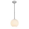 Picture of 11w (l) Japanese Lantern E-26 A-19 LED Dry Location Brushed Steel White Lined Rod Glass Pendant (CAN 1.25"Ø5.25")