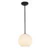 Foto para 11w (l) Japanese Lantern E-26 A-19 LED Dry Location Oil Rubbed Bronze White Lined Rod Glass Pendant (CAN 1.25"Ø5.25")