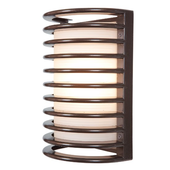 Picture of 18w Bermuda GU-24 Spiral Fluorescent Bronze Ribbed Frosted Marine Grade Wet Location Bulkhead (OA HT 10.5) (CAN 4.6"x4.6"x0.5")