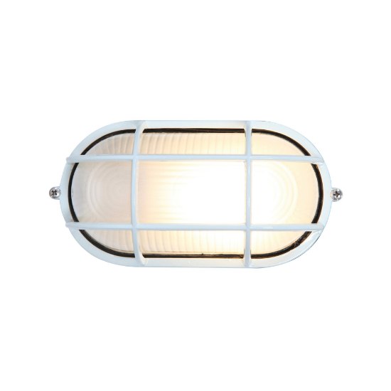 Picture of 9w 800lm 30k Nauticus E-26 Replaceable LED White Frosted Wet Location LED Bulkhead 8.25"x4.25" (CAN 8"x4.4"x1")