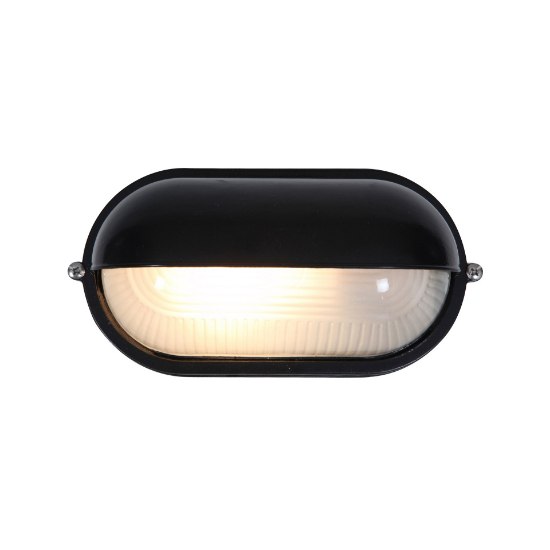 Picture of 9w 800lm 30k Nauticus E-26 Replaceable LED Black Frosted Wet Location LED Bulkhead 8.25"x4.25" (CAN 8"x4.4"x1")