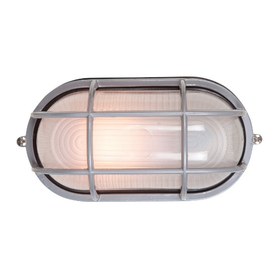 Picture of 9w 800lm 30k Nauticus E-26 Replaceable LED Satin Frosted Wet Location LED Bulkhead 11"x6.5" (CAN 10.6"x6.5"x1")