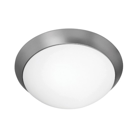 Picture of 10w (2 x 5) 1600lm 30k Cobalt E-26 Replaceable LED Damp Location Brushed Steel Opal Dimmable LED Flush Mount 4"Ø13" (CAN 1.5")